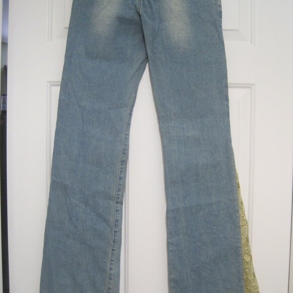 Hydraulic Vintage Boot Cut Tan Flower Flare Blue Straight Jeans Women's Size 5 - Picture 5 of 5